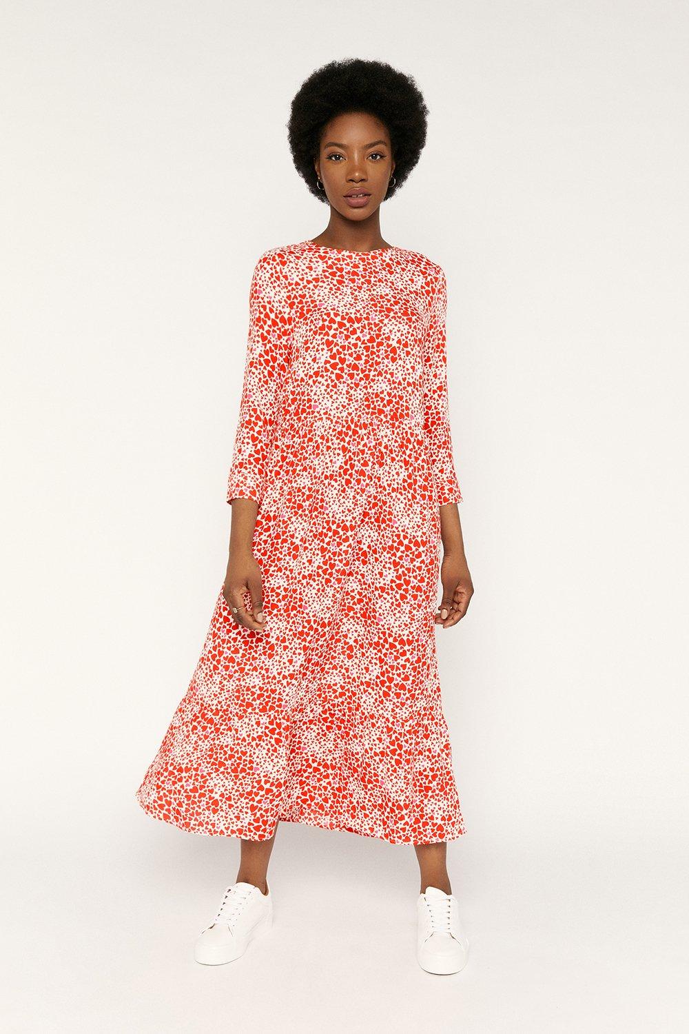 oasis floral tier midi dress orange