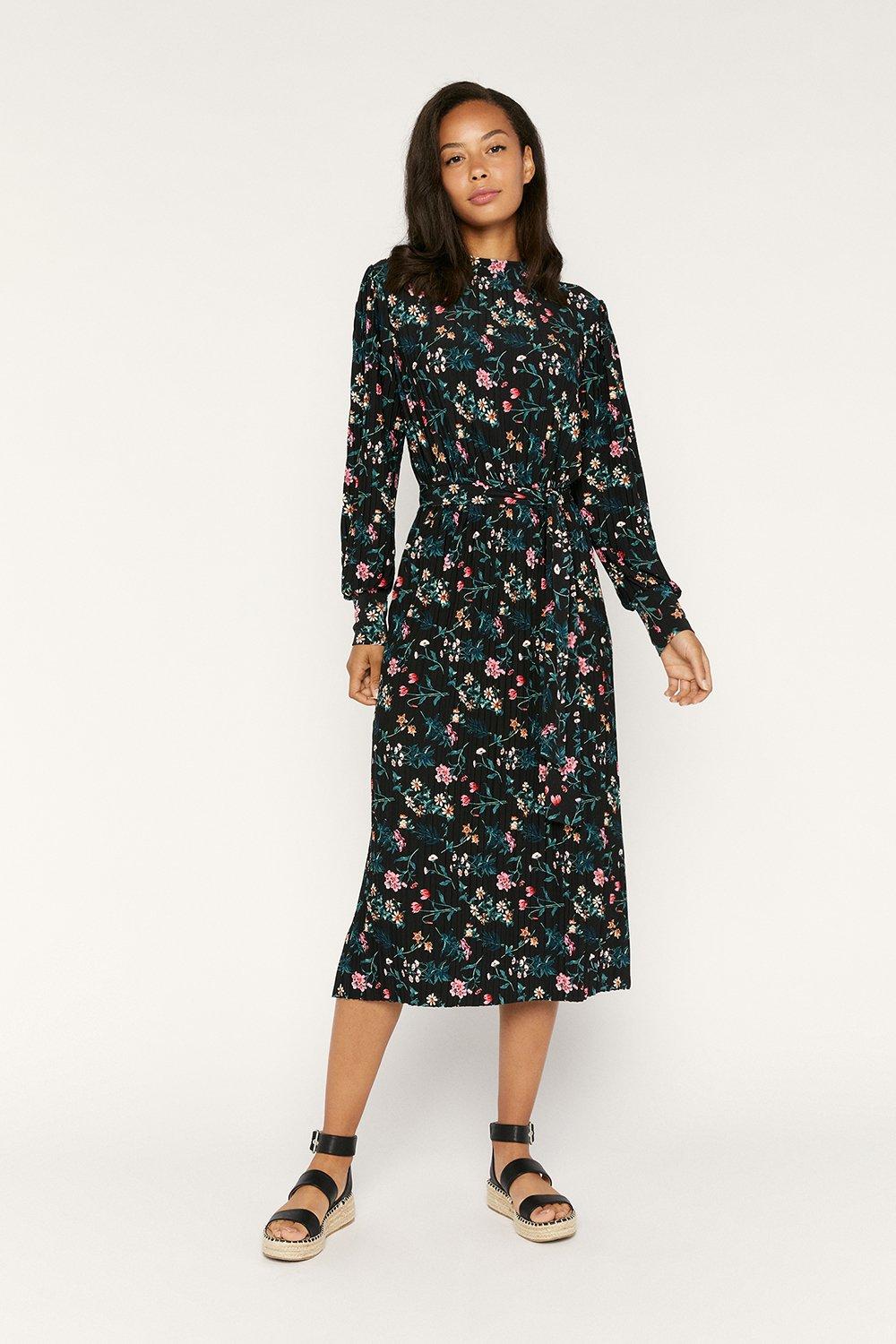 oasis floral pleated midi dress