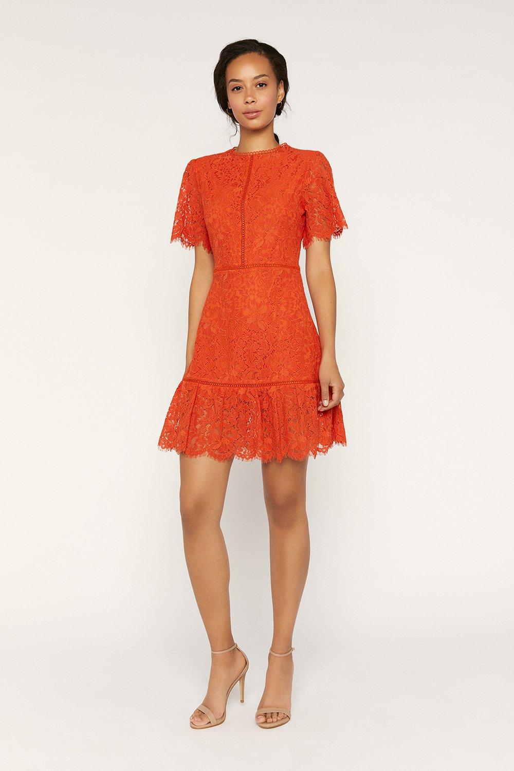 orange lace dress with sleeves