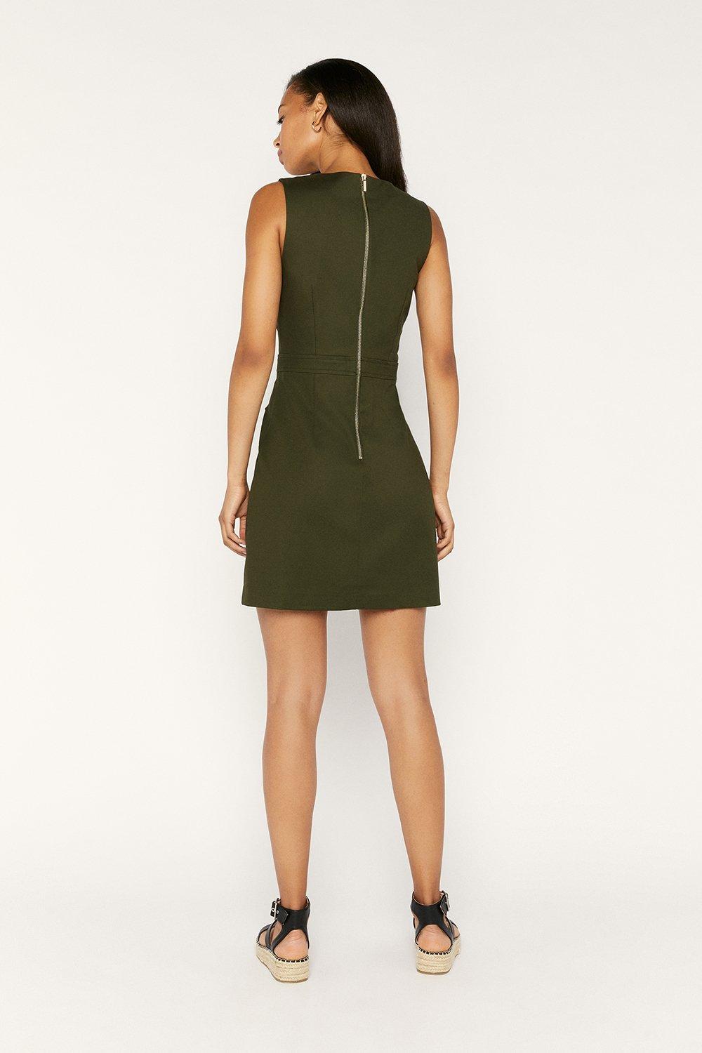 khaki v neck dress