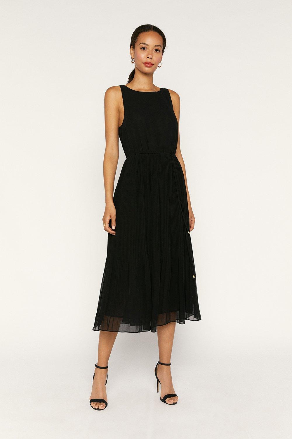 oasis multi black metallic bardot pleat midi dress