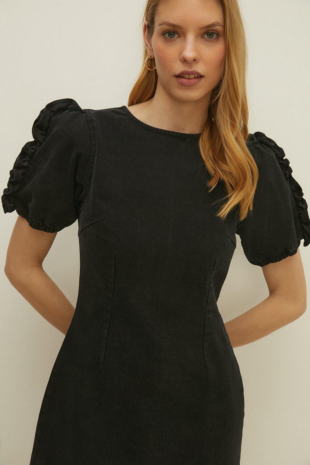 black ruffle sleeve shift dress