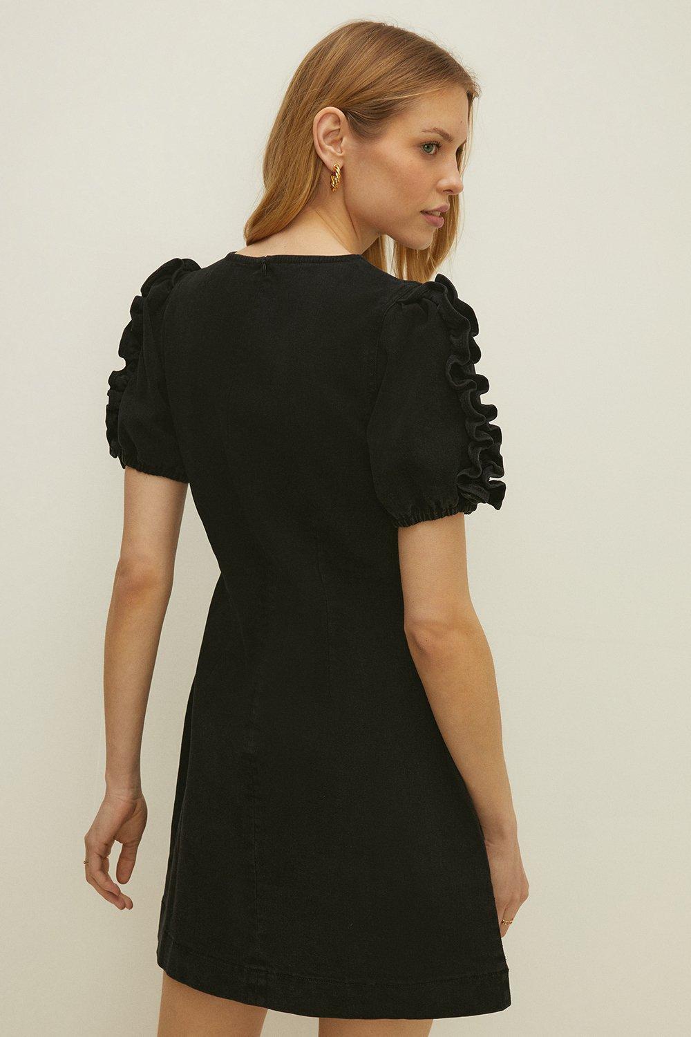 black ruffle sleeve shift dress