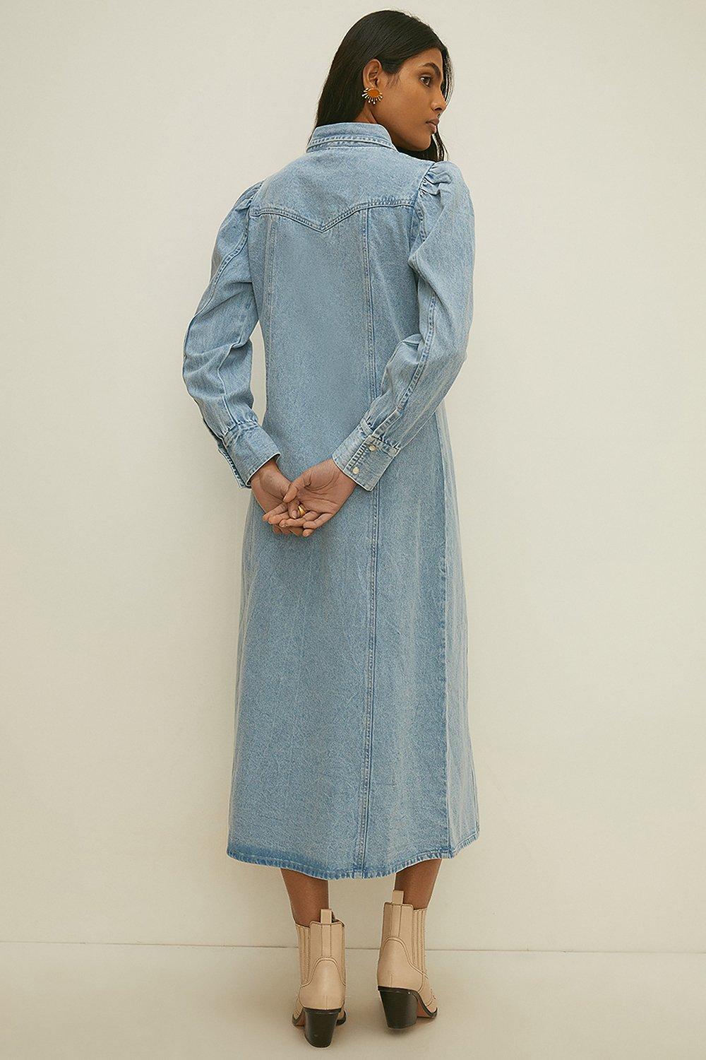 denim frayed shirt dress