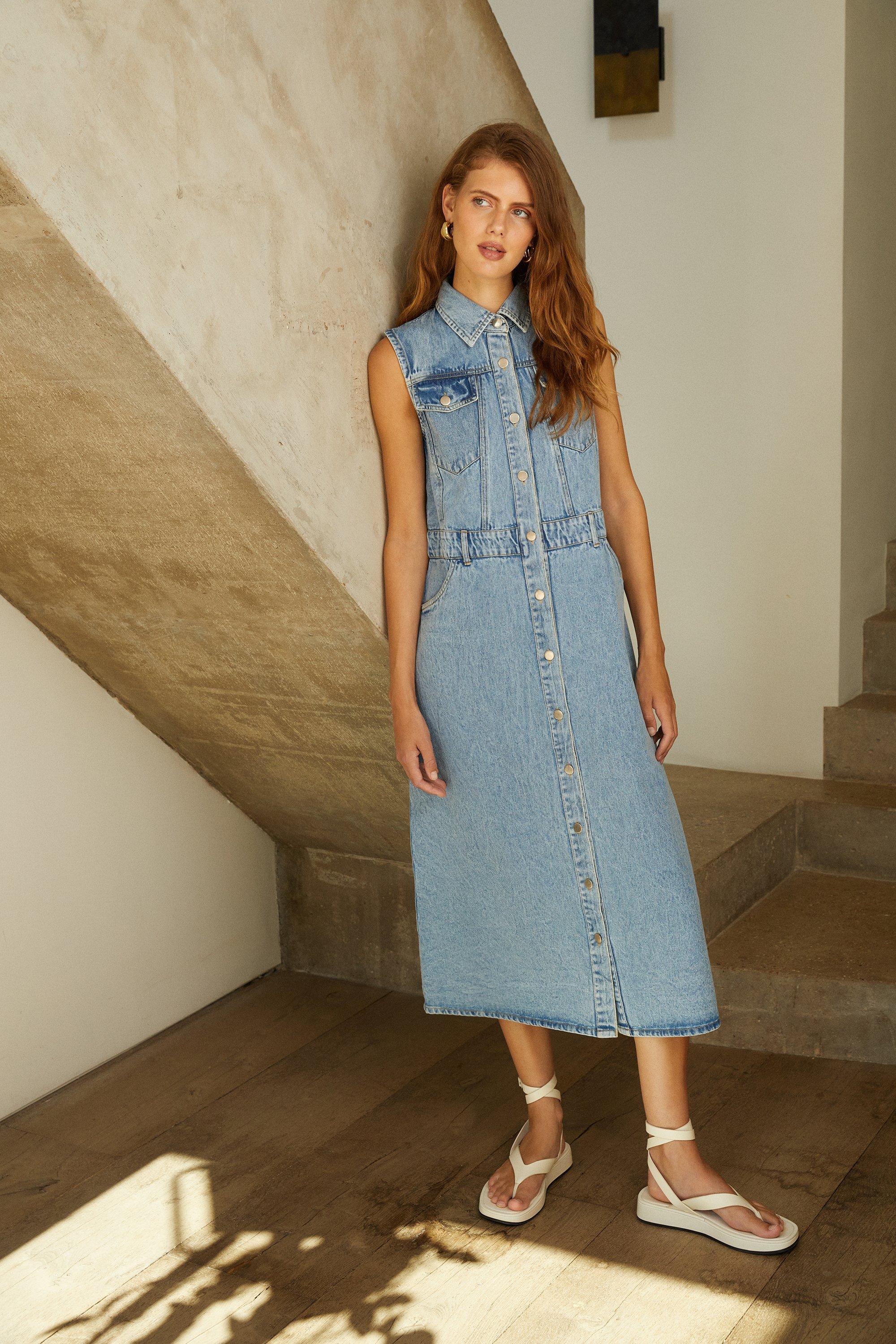 sleeveless denim shirtdress