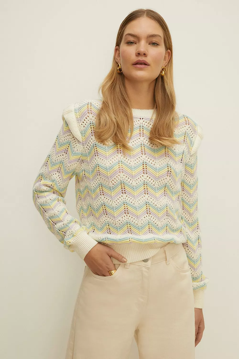 Petite Zig Zag Stitch Ruffle Jumper oasis