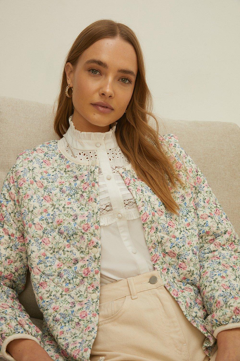 Floral Printed Quilted Bomber Jacket | Oasis
