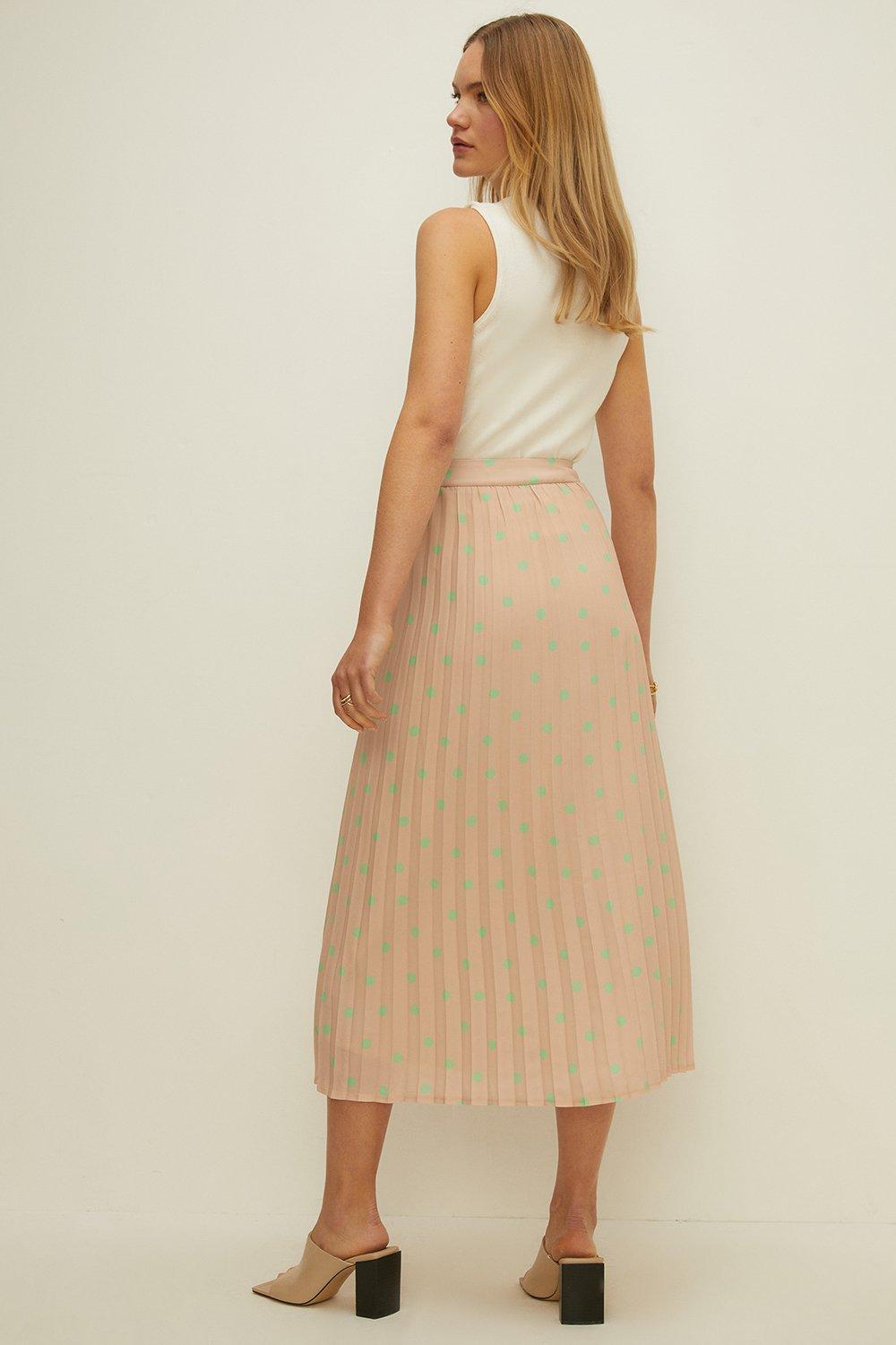 taupe pleated midi skirt