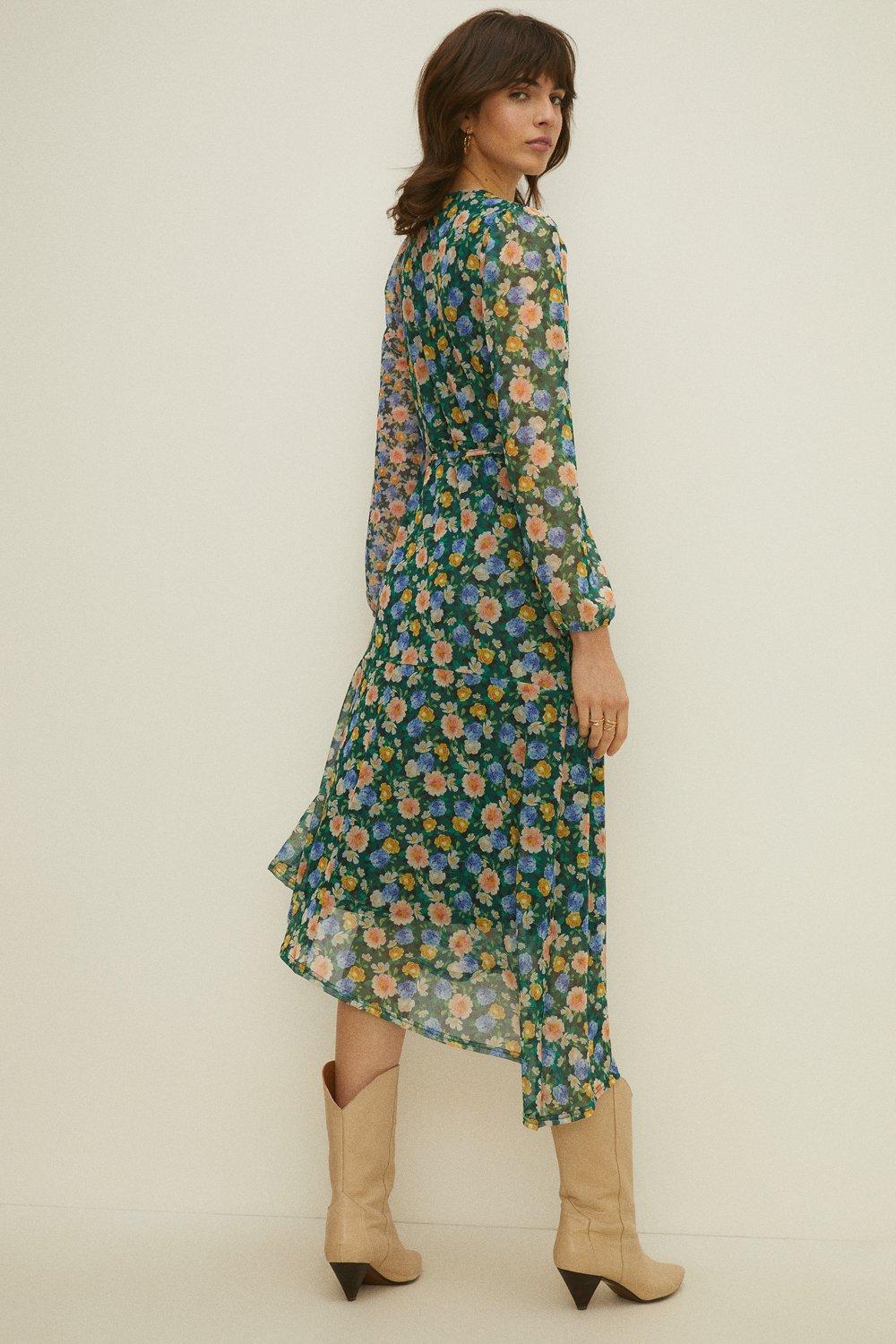 oasis floral mesh wrap midi dress