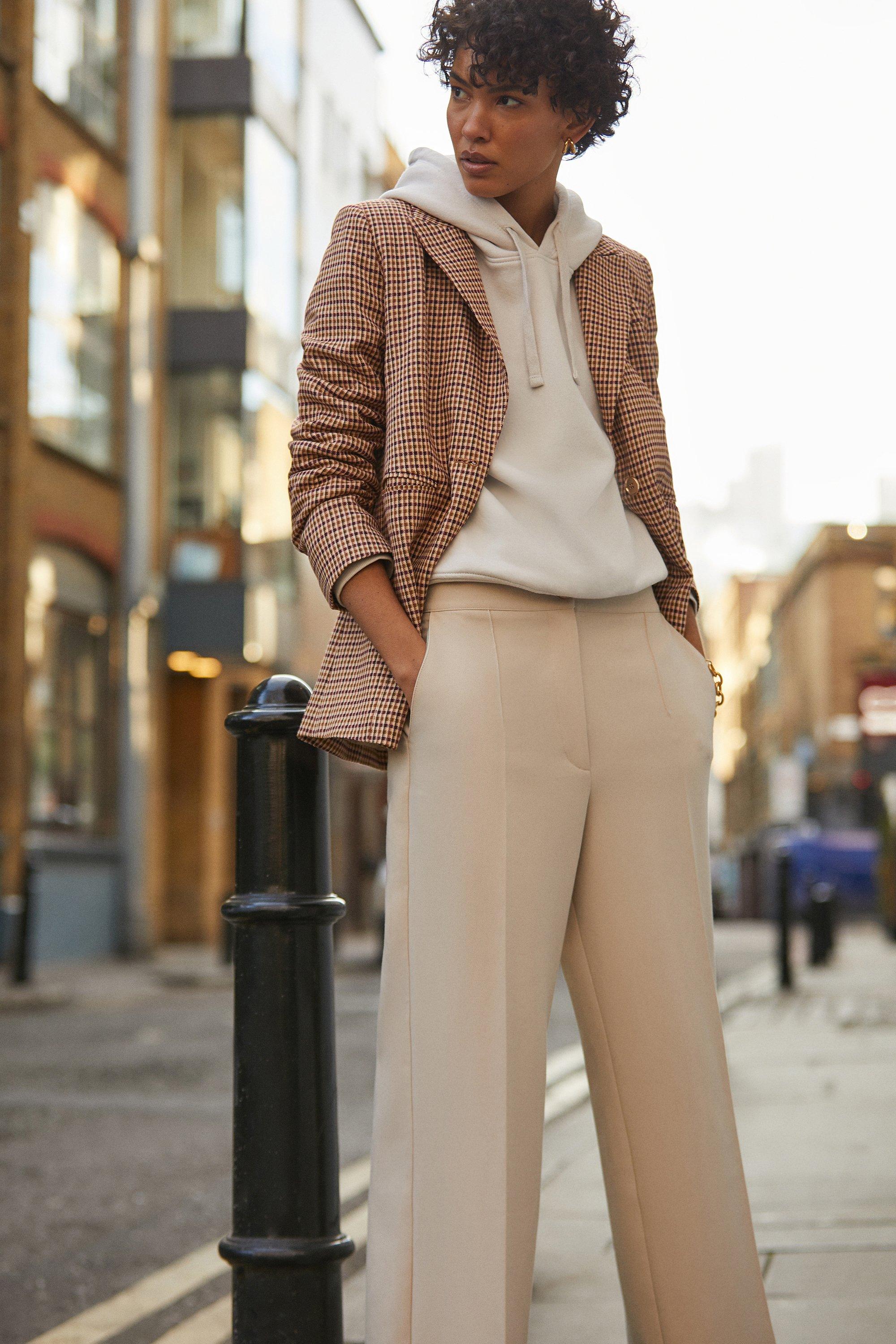 petite beige leather trousers