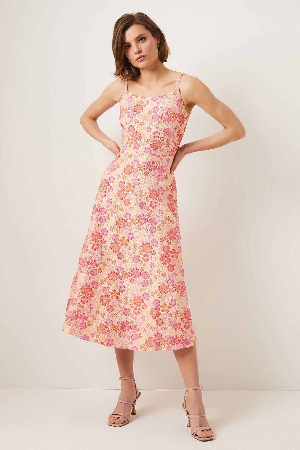 pink floral jacquard dress