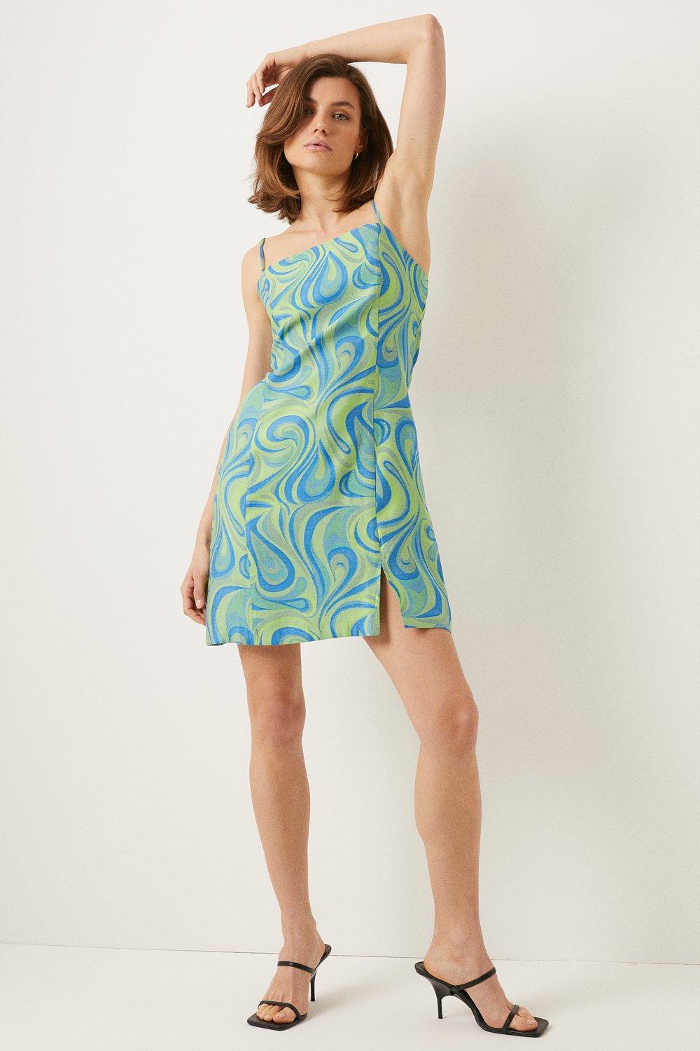 green swirl mini dress