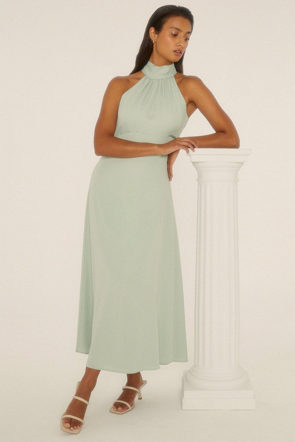 Satin Halter Neck Midi Dress | Oasis