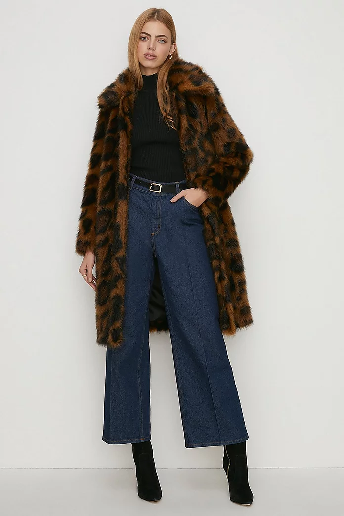 Petite Collared Animal Fur Coat | Oasis