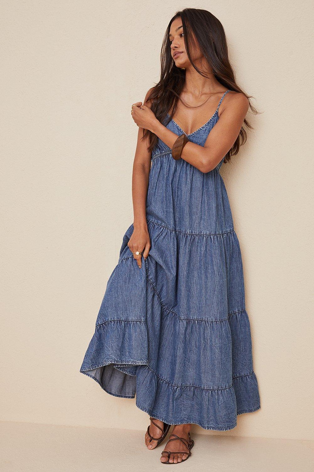 oasis midi denim dress