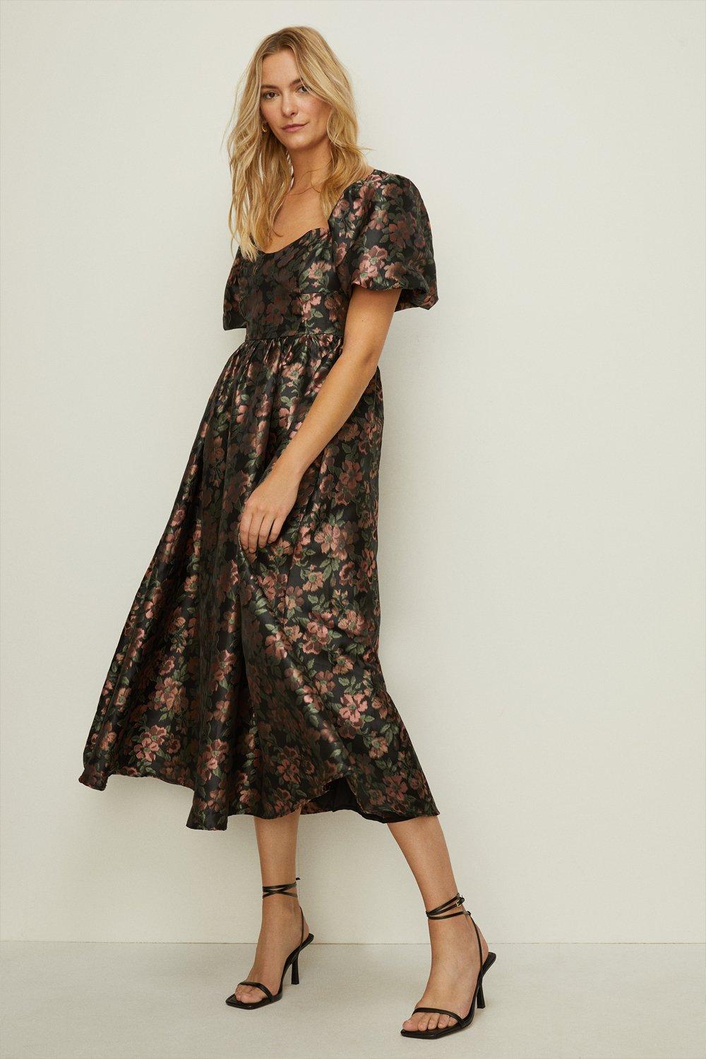 floral jacquard midi dress