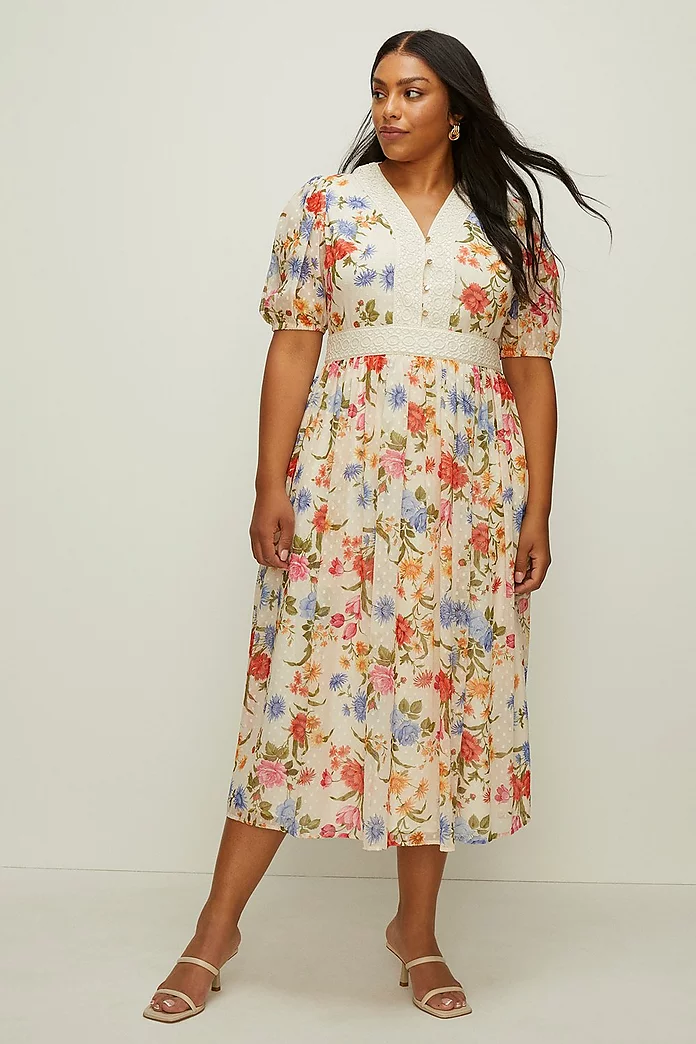Plus Size Floral Dobby Chiffon Lace Dress | Oasis