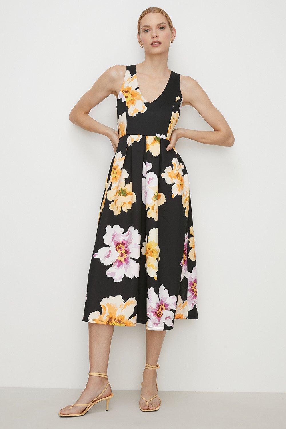 Petite Floral Cross Back Scuba Midi Dress | Oasis