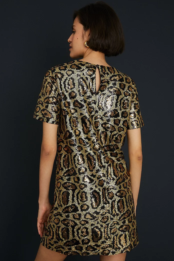 Animal Sequin Short Sleeve T-shirt Mini Dress | Oasis